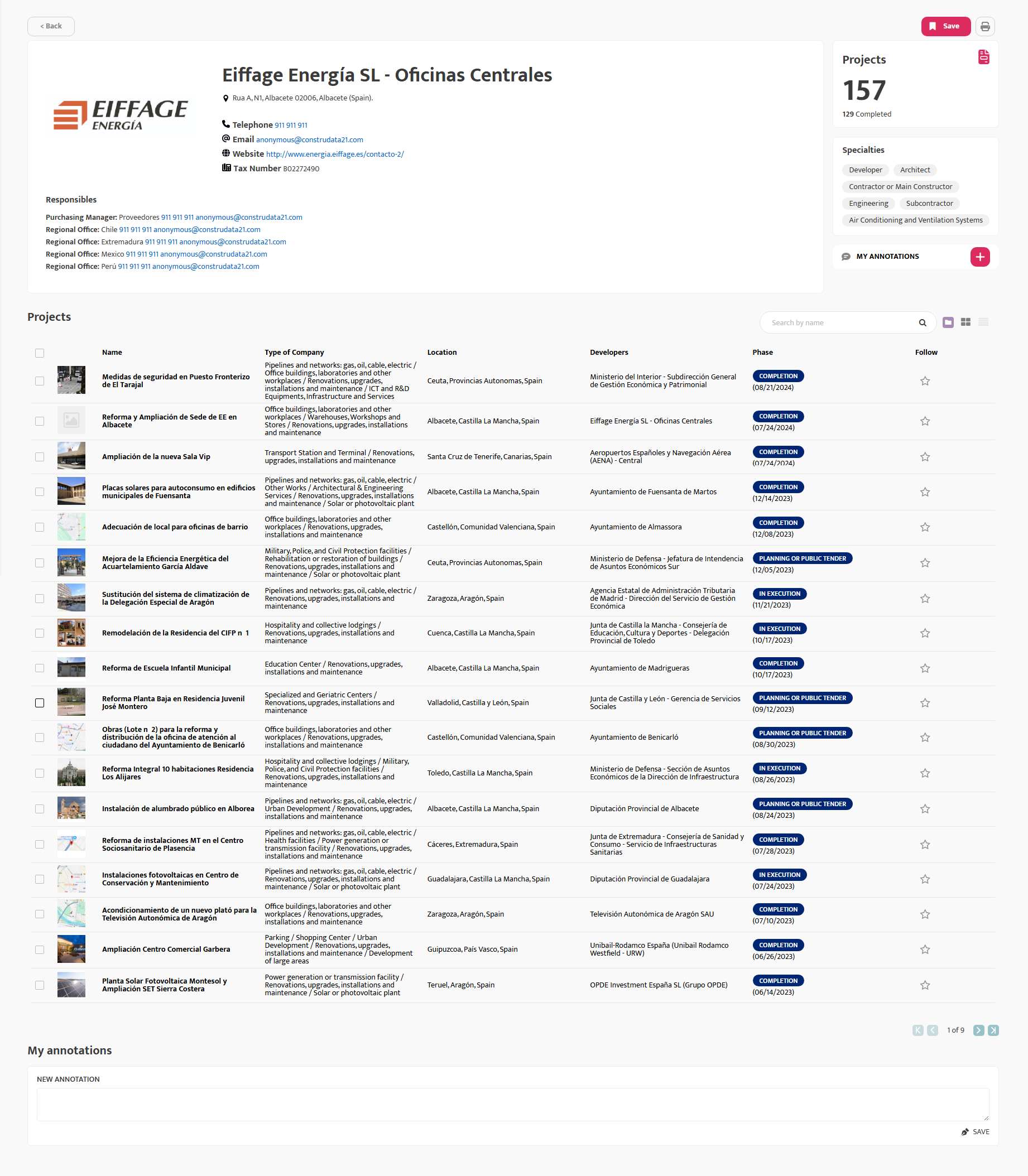 Example company sheet