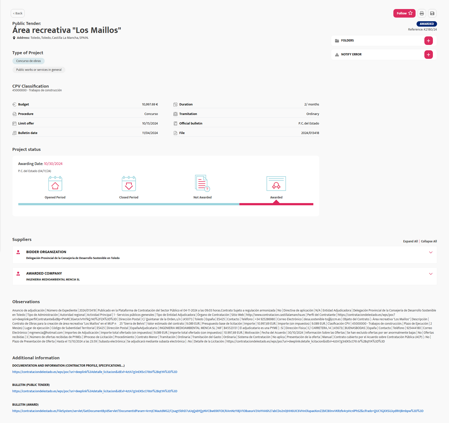 Tender sheet example